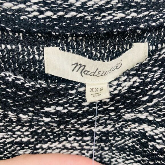 New Madewell Size XXS Black & White Spacedye Button Shoulder Wide Sleeve Sweater - Picture 7 of 8